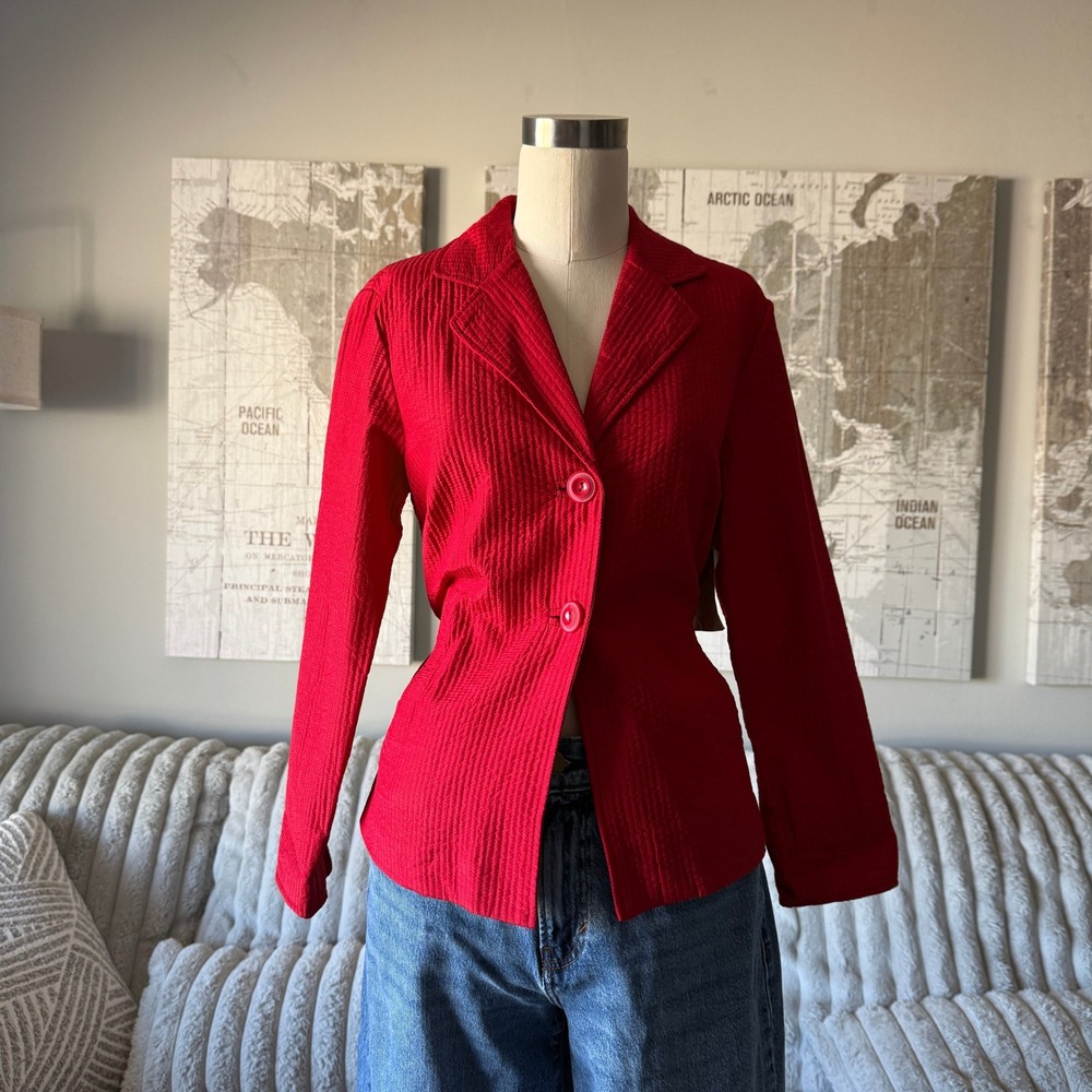 Coldwater Creek Red‎ Channel Quilted tie waist Cotton Silk Jacket P6 Petite